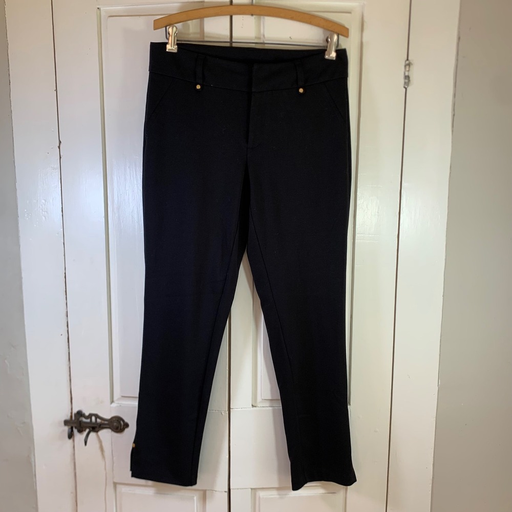 Michael Kors Women Black Ankle Dress Pants Gold Hardware Stretch Size 6 Nautical
